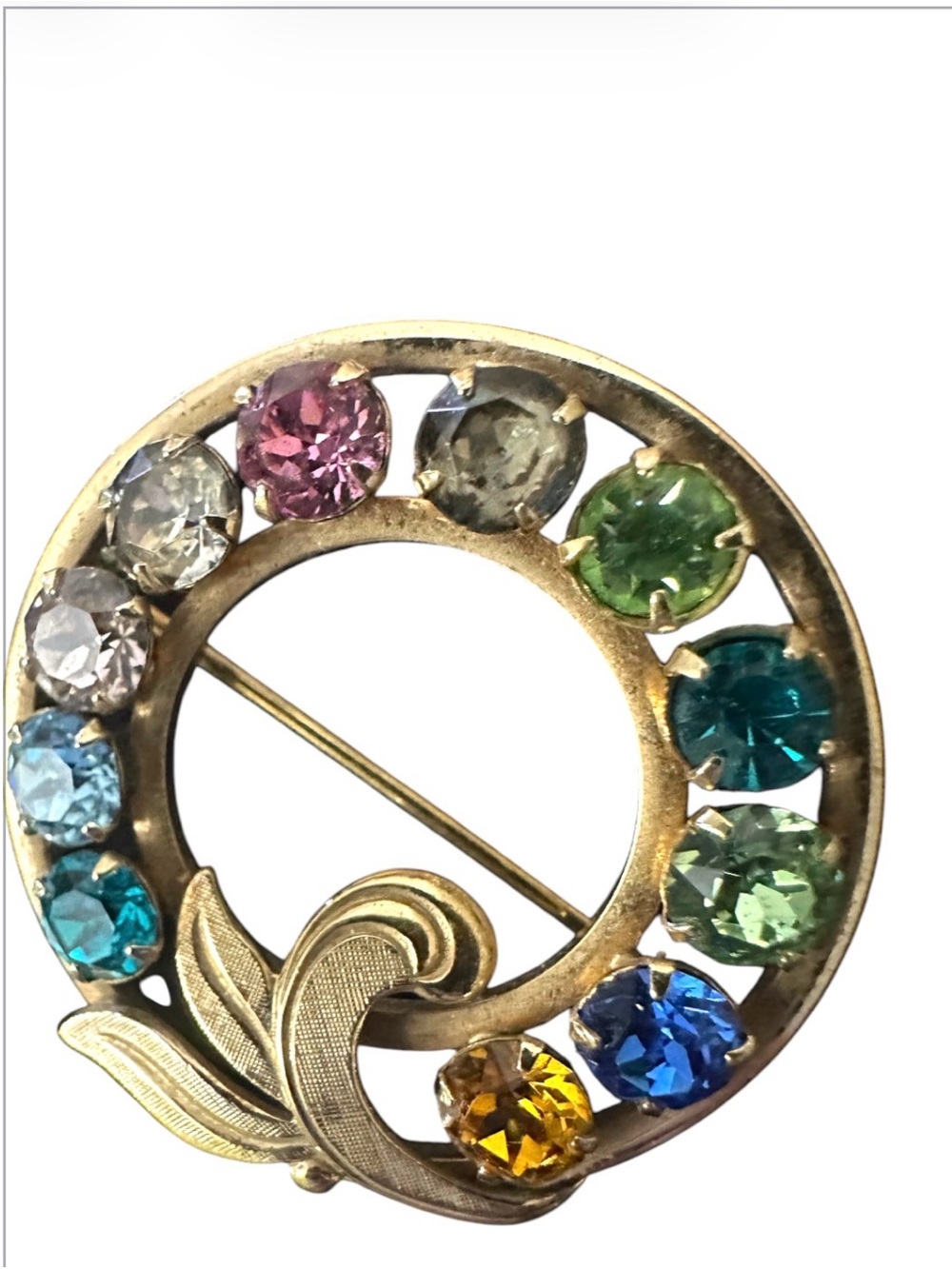 Van Dell 1/20 12K Family Circle Wreath Brooch  - Mother's Birthstone 1950's